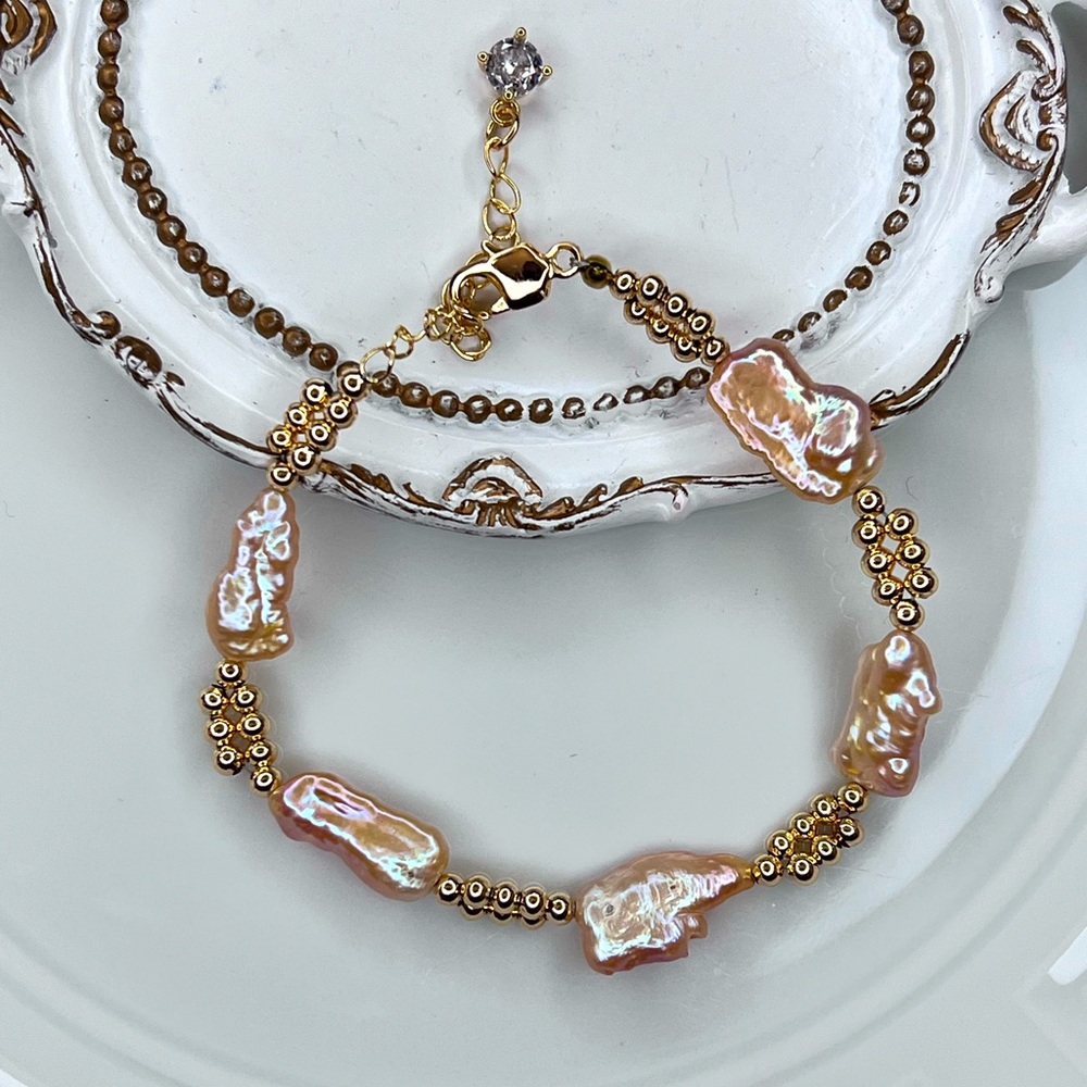 Handmade Freshwater Keshi High Luster Braided Pearl Adjustable Bracelet